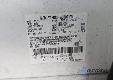 2016 Lincoln Mkx Reserve из США, поврежденный, VIN 2LMTJ8LP7GBL46511